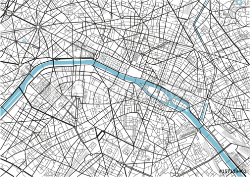 Bild på Black and white vector city map of Paris with well organized separated layers